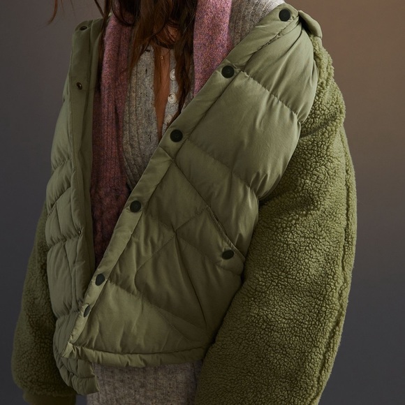 Anthropologie Pilcro NWT Szs XS, SM, L & XL green puffer jacket w/fleece sleeves - Picture 11 of 16